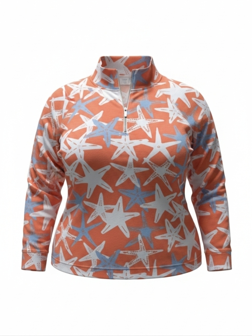 CROWN & IVY | BEACH COTTON BLEND HALF ZIP STARFISH SUN SHIRT PULLOVER